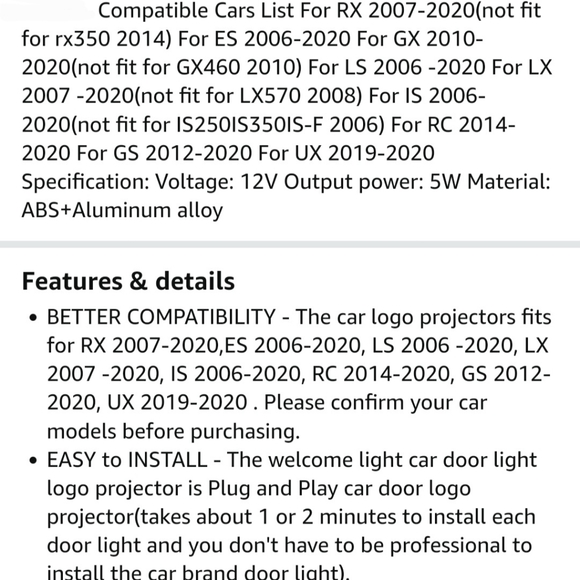 Set of 2 USMC Marine Corps car door projector LED lights - Picture 6 of 6